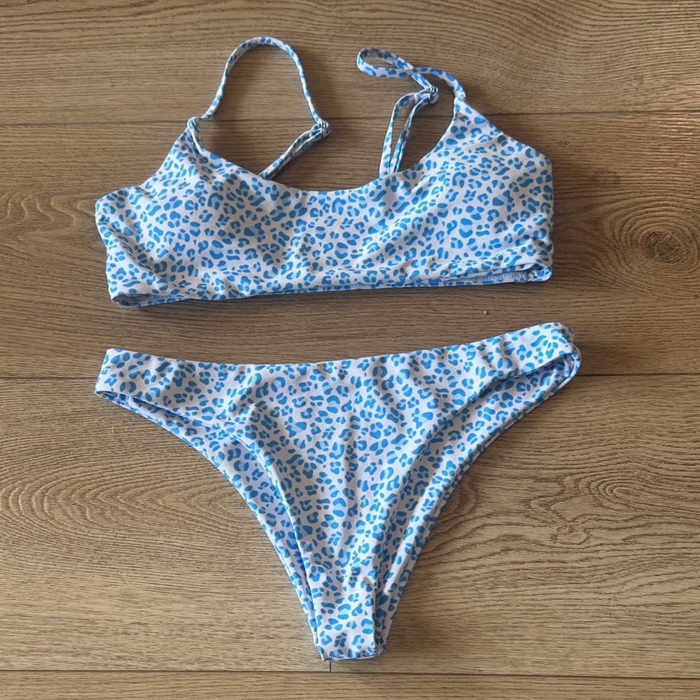 Blue Leopard Print Bikini Set